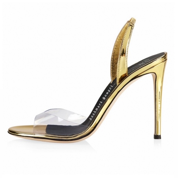 Giuseppe Zanotti Shoes - GIUSEPPE ZANOTTI Transparent Clear PVC Vinyl Gold Sandal Heel Box 37.5 7 7.5